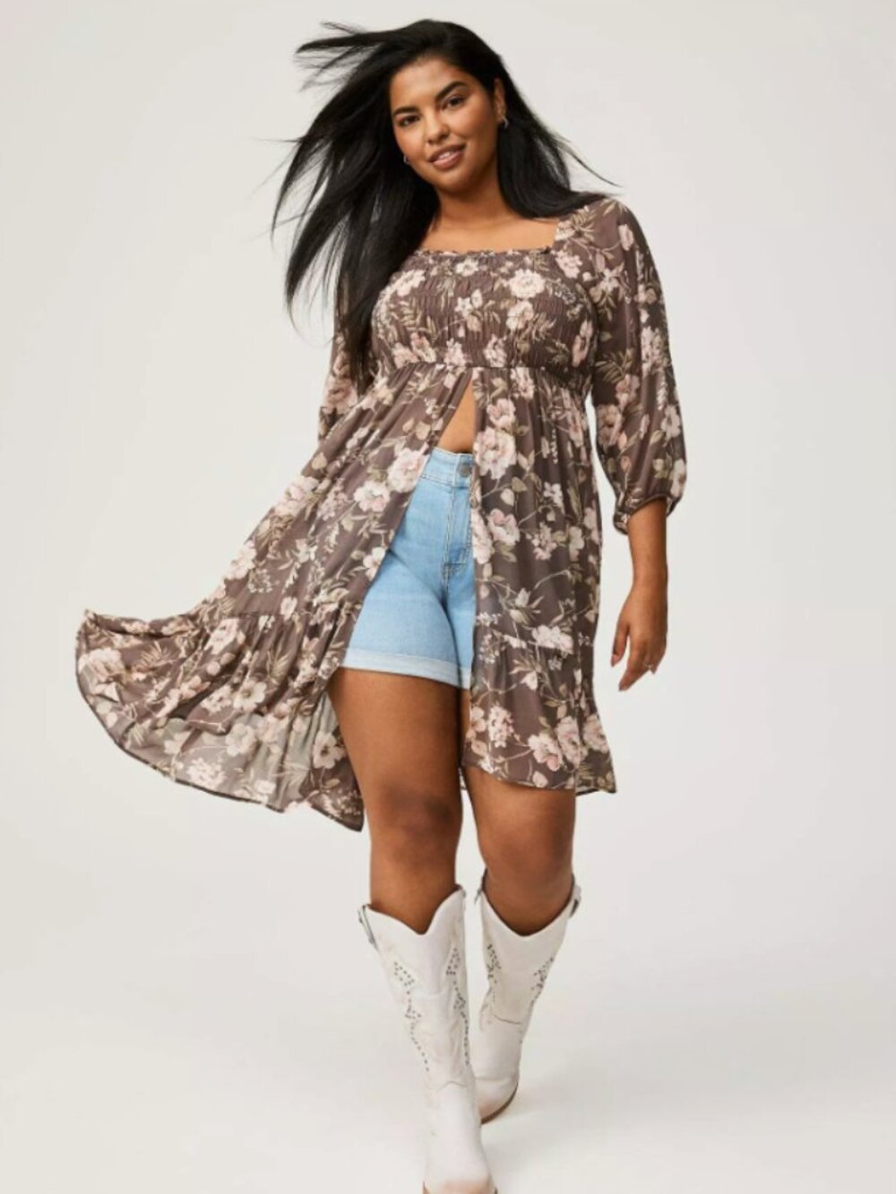 Torrid Chiffon Smocked Tunic Coastal Cowgirl Flowy Boho Western Fairycore Sz 6X